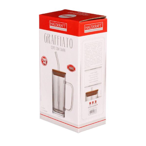 Imagem de Caneca vidro tampa bambu canudo graffiato 290 ml hauskraft