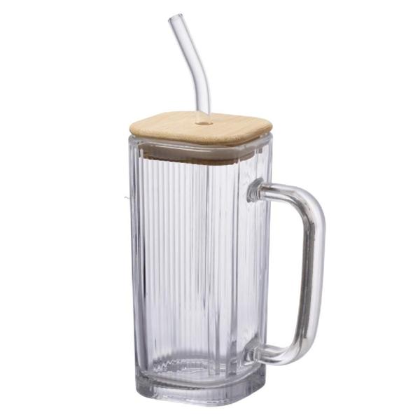 Imagem de Caneca vidro tampa bambu canudo graffiato 290 ml hauskraft