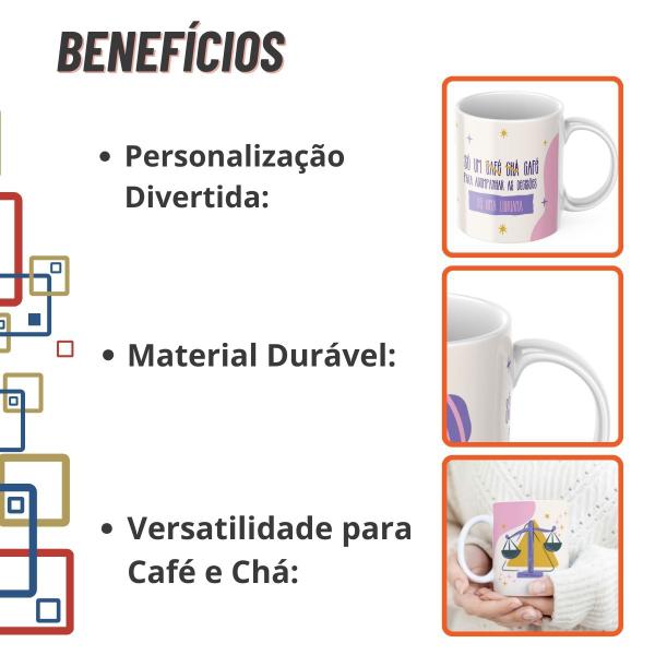 Imagem de Caneca Xicara de Café ou Chá de Porcelana Personalizada Signos Libra Divertida Engraçada para Presente Criativo 325ml