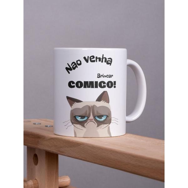 Imagem de Caneca Xicara de Porcelana Personalizada Para Café e Chá Meme Gato Gatinho Ranzinza Não Venha Brincar Comigo