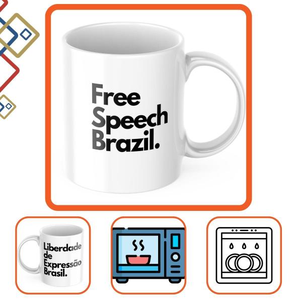 Imagem de Canéca Xicara para Café e Chá Personalizada de Porcelanana Frase Free Speech Brazil