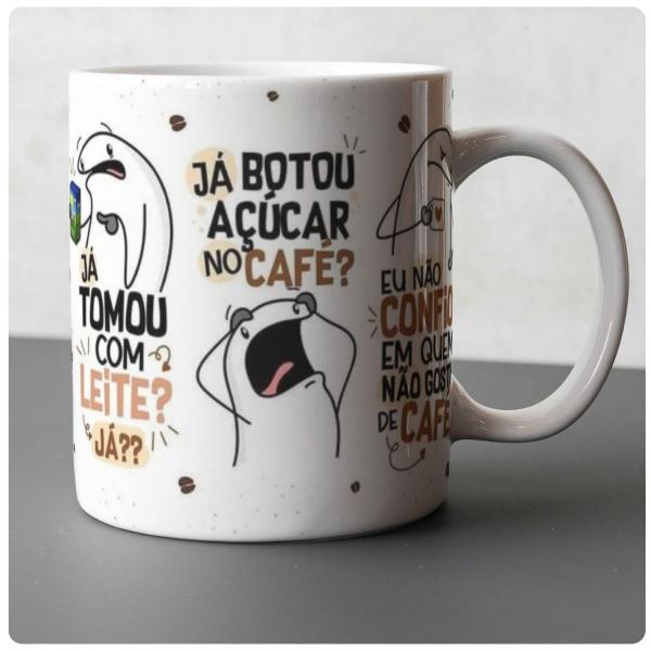 Imagem de Caneca Xicara para Chá Personalizada de Porcelana Meme Flork Louco por Café