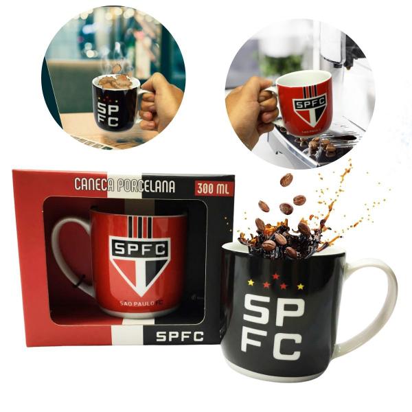 Imagem de Caneca Xicara Porcelana Premium 300ml Café Tricolor São Paulo Sigla SPFC Oficial