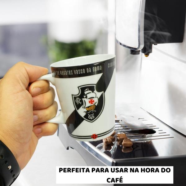 Imagem de Caneca Xícara Porcelana Reforçada 260ml Café Preta Branca Escuto Time Vasco Oficial Presente