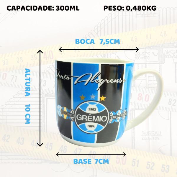 Imagem de Caneca Xícara Porcelana Reforçada 300ml Azul Café Chá Escudo Emblemas Grêmio Oficial