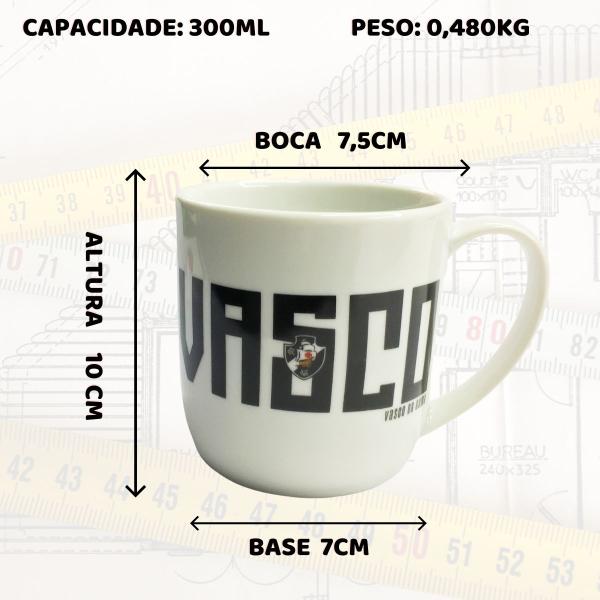 Imagem de Caneca Xícara Porcelana Reforçada 300ml  Café Chá Escudo Time Vasco Da Gama Cruz De Malta