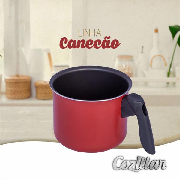 Imagem de Canecão 14 cm  Fervedor Leiteira Caneco Teflon Vermelho Antiaderente 1.8 Litros