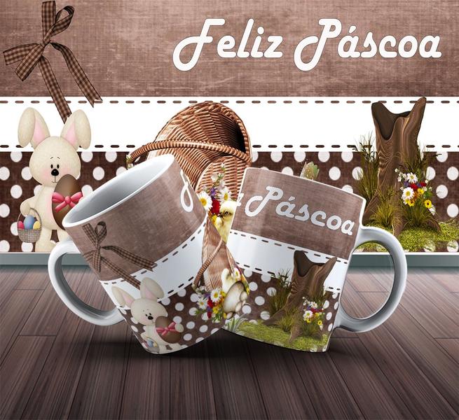 Imagem de Canecas de Porcelana Branca Personalizadas Coleção Feliz Pascoa