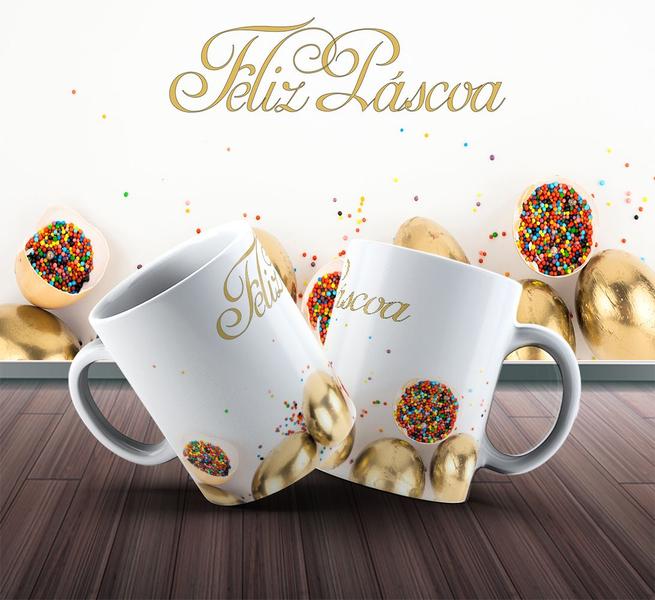 Imagem de Canecas de Porcelana Branca Personalizadas Feliz Pascoa