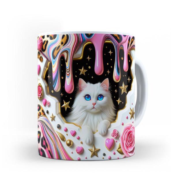 Imagem de Canecas de Porcelana do Gato 3D de Café Personalizada Ceramica 325ml