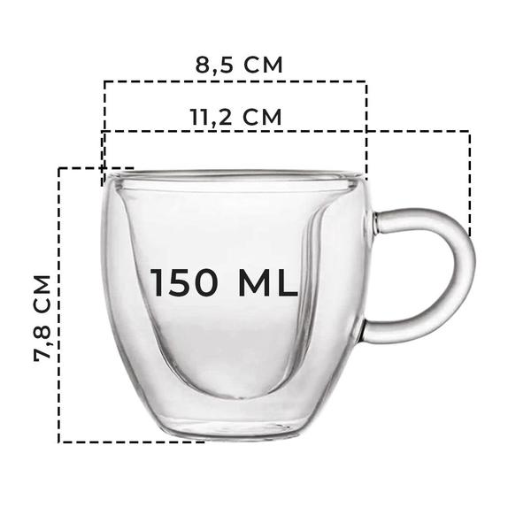 Imagem de Canecas De Vidro Parede Dupla Coração Para Café 150ml Com 2 Unidades