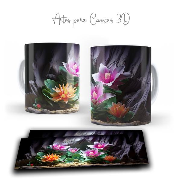 Imagem de Canecas Porcelana Flores Inverno 3D