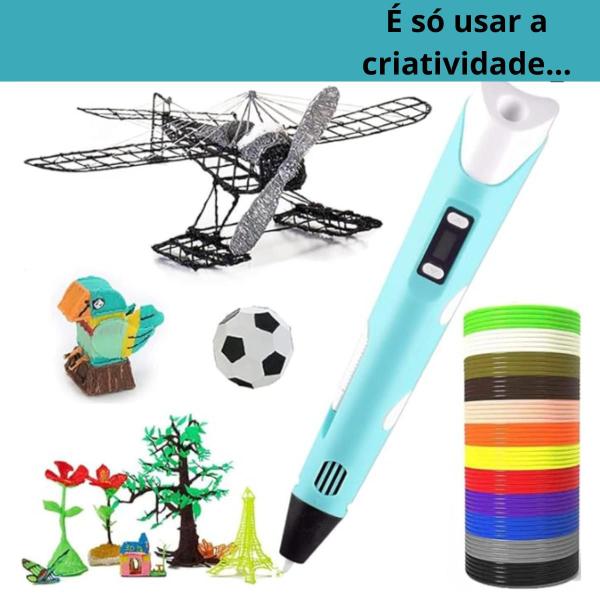 Imagem de Caneta 3d Impressora Completa Criança Criativa Azul USB Refil Infantil