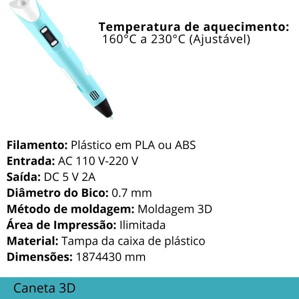 Imagem de Caneta 3d Impressora Completa Criança Criativa Azul USB Refil Infantil