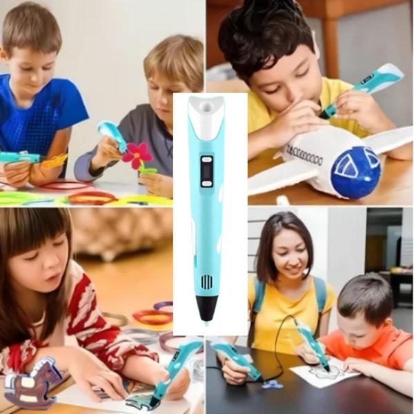 Imagem de Caneta 3d Impressora Completa Infantil Criança Criativa USB Azul