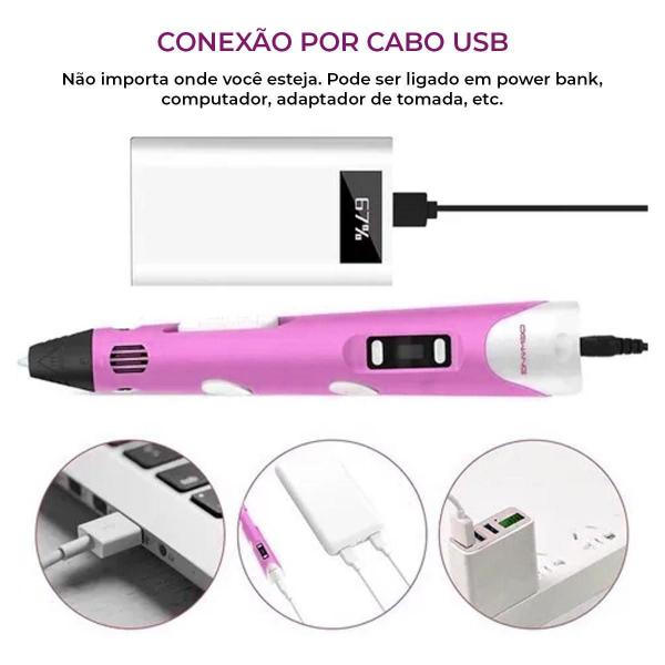 Imagem de Caneta 3D Pla Abs Controle Velocidade Temperatura Usb Rosa