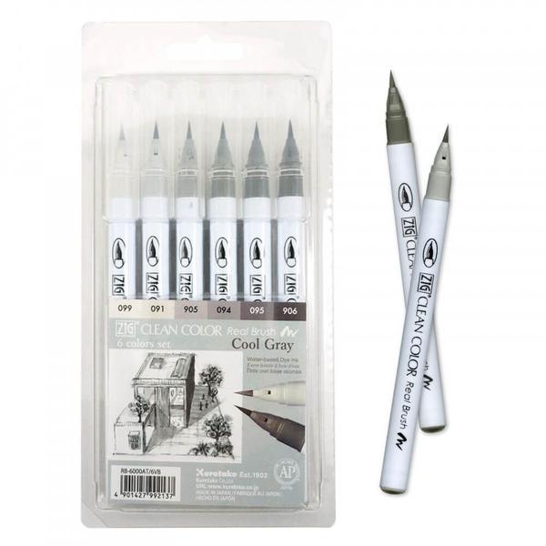 Imagem de Caneta Aquarelável Cool Gray Zig Real Brush Kuretake 6 Unidades