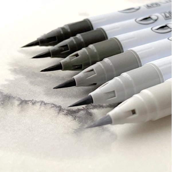 Imagem de Caneta Aquarelável Cool Gray Zig Real Brush Kuretake 6 Unidades