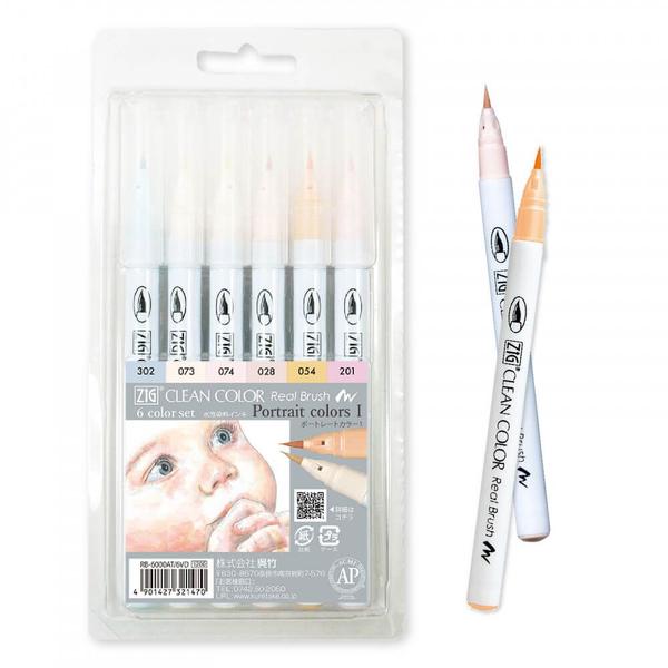 Imagem de Caneta Aquarelável Portrait Zig Real Brush Kuretake 6 Unidades