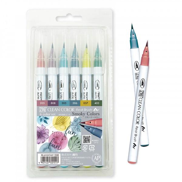 Imagem de Caneta Aquarelável Smoke Zig Real Brush Kuretake 6 Unidades