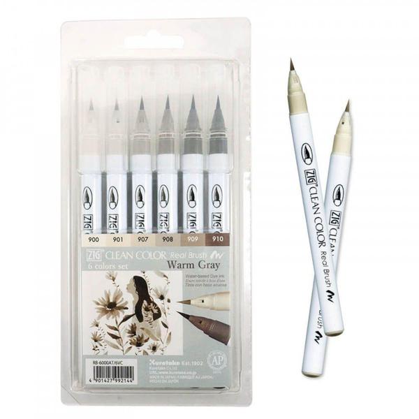 Imagem de Caneta Aquarelável Warm Gray Zig Real Brush Kuretake 6 Unidades