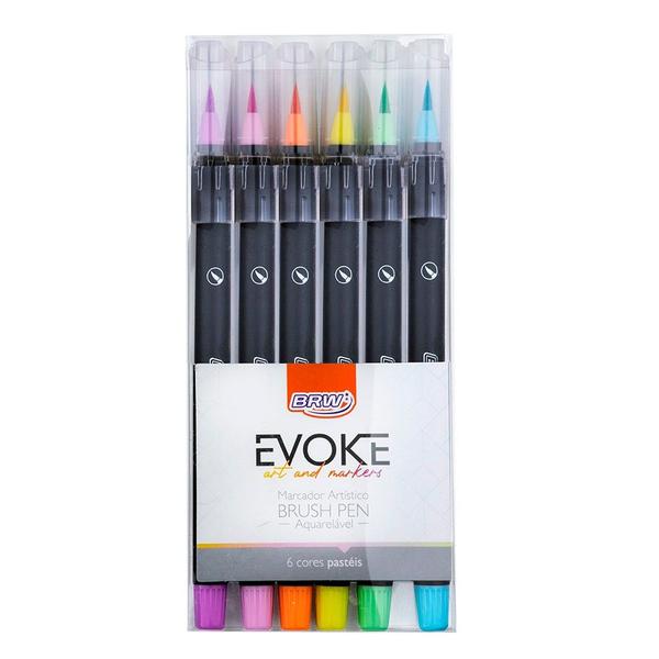 Imagem de Caneta Brush Aquarelável BRW Ponta Pincel com 6 Cores Evoke