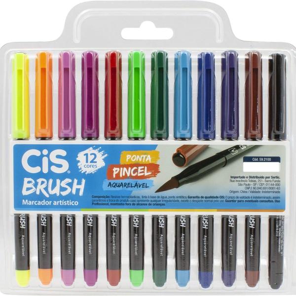 Imagem de Caneta Brush Cis Ponta Pincel Aquarelável - Kit C/12