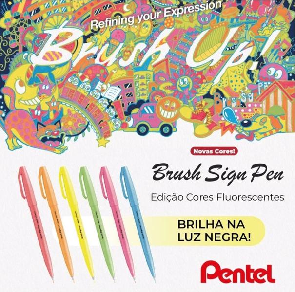 Imagem de Caneta Brush Sign Pen Estojo com 6 Cores Neon - Novas Cores