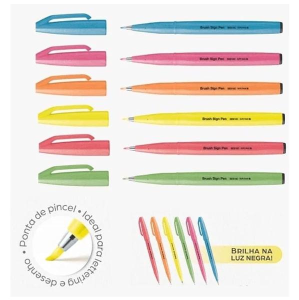 Imagem de Caneta Brush Sign Pen Estojo com 6 Cores Neon - Novas Cores