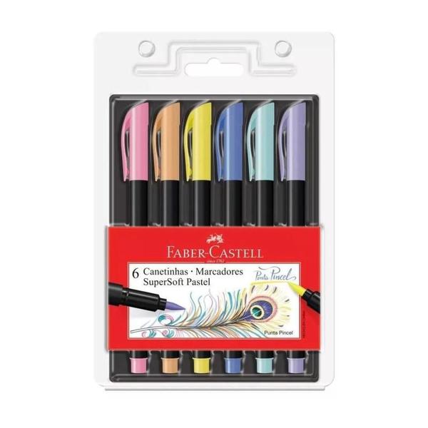 Imagem de Caneta - Brush - SuperSoft - 6 Cores - Tons Pastel - Faber-Castell