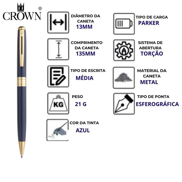 Imagem de Caneta Crown Treasure Esferográfica Luxo DI19966A - Azul