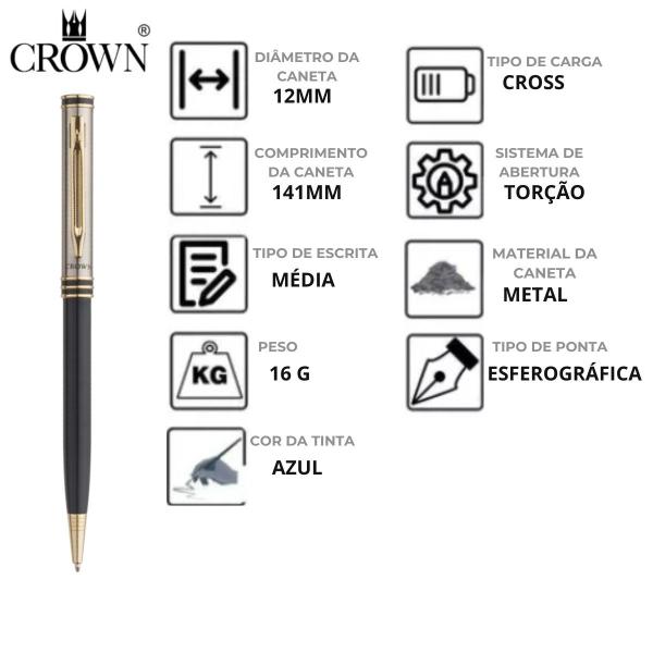 Imagem de Caneta Crown Veneto Esferográfica Luxo DI13904N - Prata E Preta