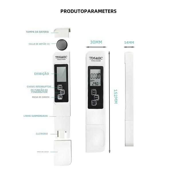 Caneta de Detecção de Qualidade da Água com Display LCD - Medidor de Condutividade e Temperatura Imagem de Caneta de Detecção de Qualidade da Água com Display LCD - Medidor de Condutividade e Temperatura