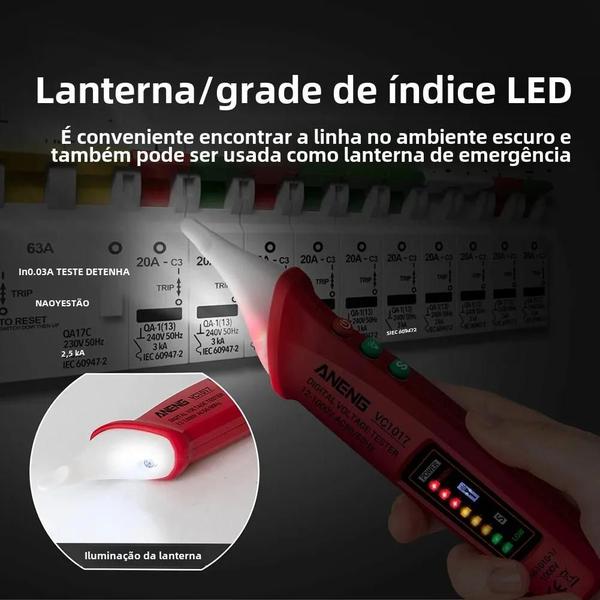 Imagem de Caneta Detectora De Tensão CA Sem Contato Indicador LED ANENG VC1017 Voltímetro Sensor Tester Alarme