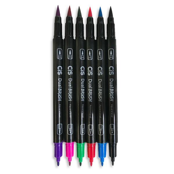 Imagem de Caneta Dual Brush Pen Aquarelável Cis 6 Cores Fortes Pincel