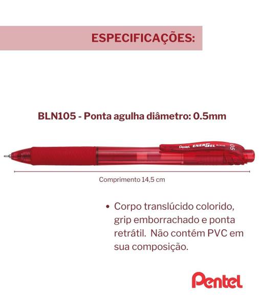 Imagem de Caneta Energel BLN105 0.5 Escrita Material Escolar Pentel Vermelho Azul e Preto