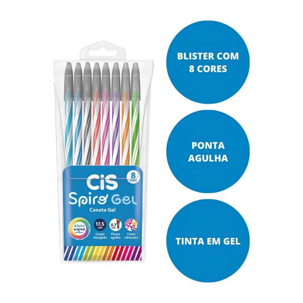 Imagem de Caneta Esferográfica 0.7mm Cis Spiro Gel - 8 Cores