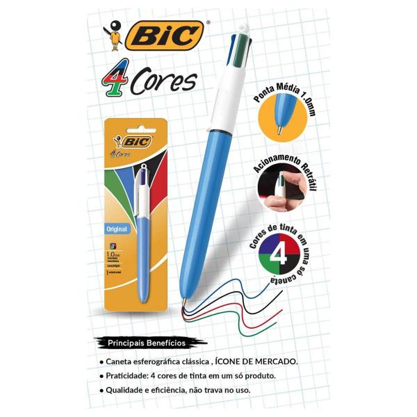 Imagem de Caneta Esferográfica 4 Cores Retrátil BIC Ponta Média 1.0mm