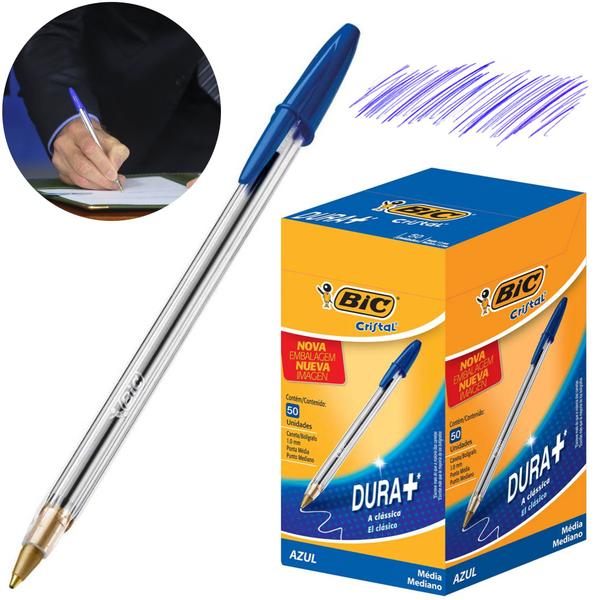 Imagem de Caneta Esferográfica Bic Cristal Dura + Azul Caixa Com 50 Un