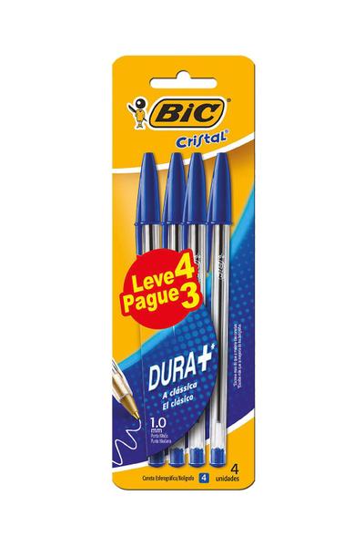 Imagem de Caneta Esferográfica Bic Cristal Dura Mais 1.0mm Azul com 4 Unidades