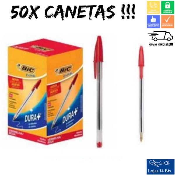 Imagem de Caneta Esferográfica Bic Cristal Dura + Vermelho Ponta Media 1.0mm Bic Caixa com 50 unidades