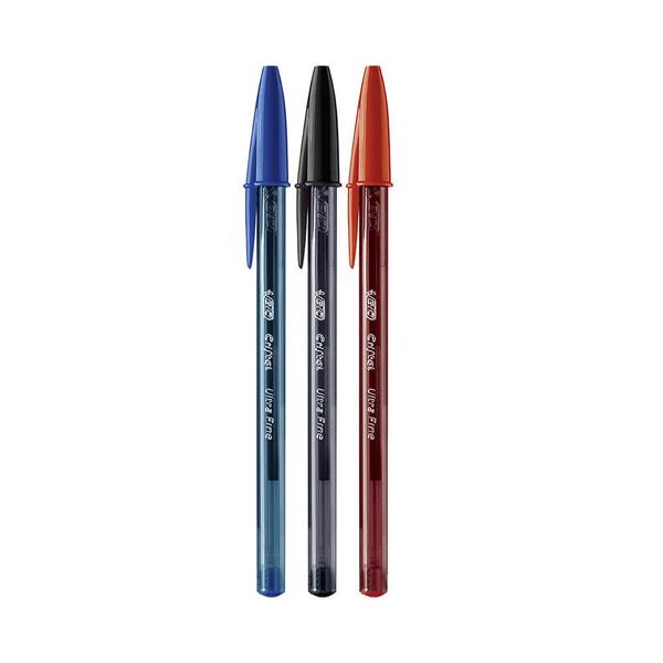 Imagem de Caneta Esferográfica Bic Cristal Extra Fina 0.7mm Azul, Preta e Vermelha com 3 Unidades