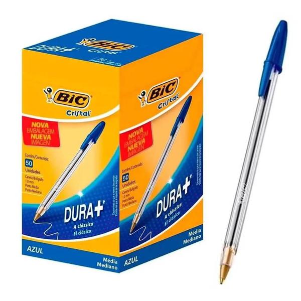 Imagem de Caneta Esferográfica BIC Cristal Original Dura Mais, Azul Ponta Média de 1.0mm CX/50