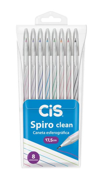 Imagem de Caneta Esferográfica Cis Spiro Clean Estojo C/8 Un. Sortidas