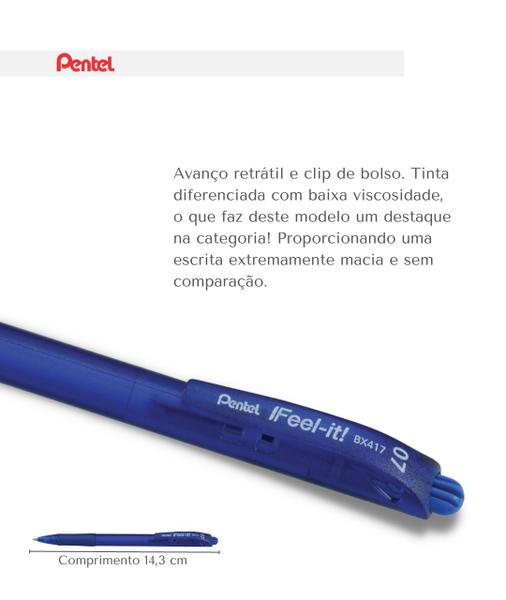 Imagem de Caneta Esferográfica Ponta Fina 0.7mm Pentel Linha Ifeel-It Cores Variadas Escrita Suave