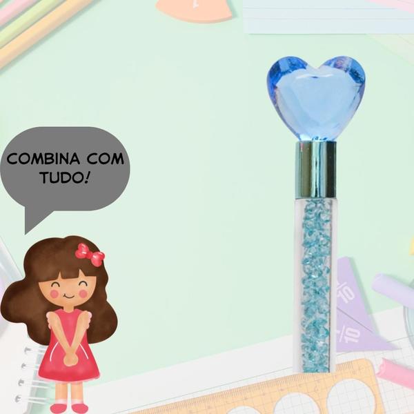 Imagem de Caneta Esferográfica Strass Coração Brilho Cristal Luxo