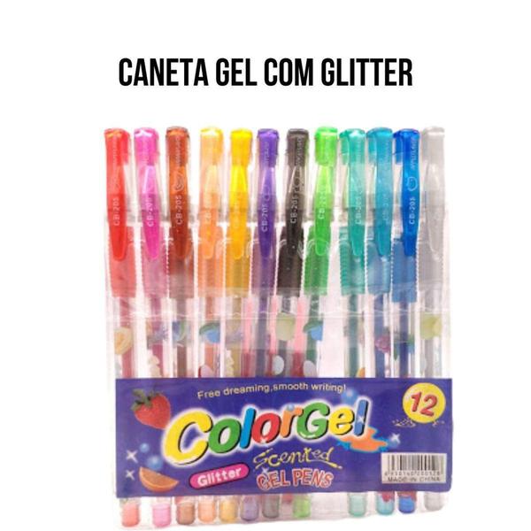 Imagem de Caneta Gel C/ Glitter 12 Cores Perfumadas Cheiro Frutas - Colorgel