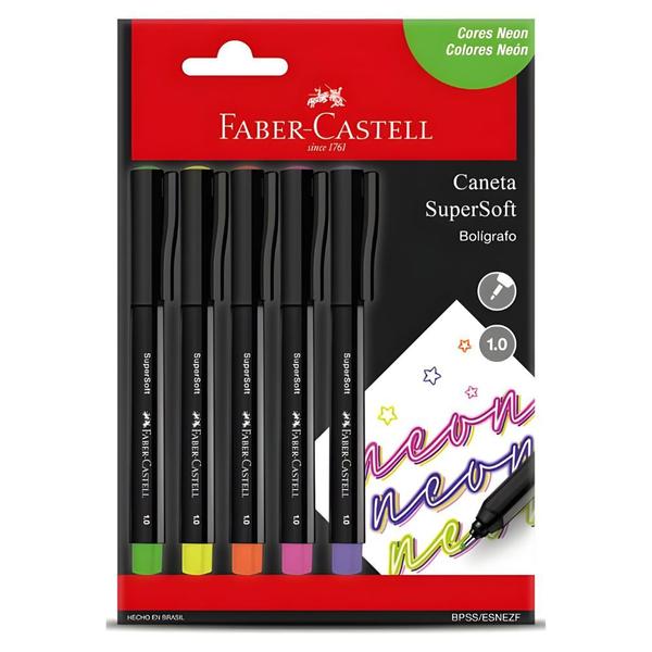 Imagem de Caneta Hidrográfica Faber-castell Supersoft 1.0 5 Cores Neon