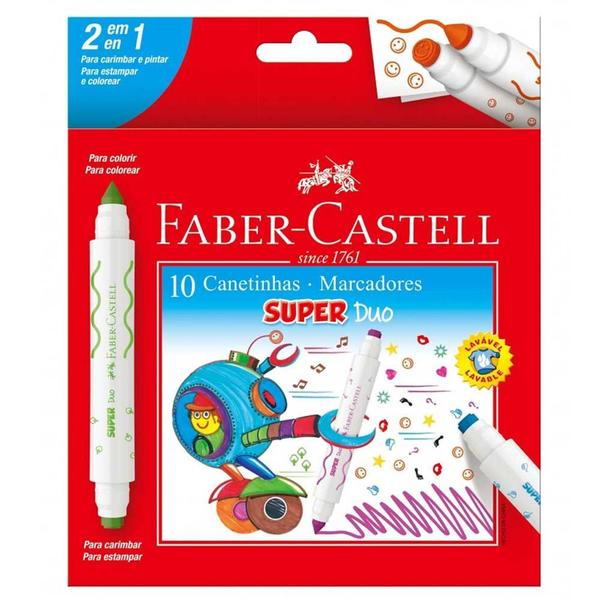 Imagem de Caneta Hidrográfica Jumbo 10 Cores Ponta Carimbo Super Duo - Faber-Castell