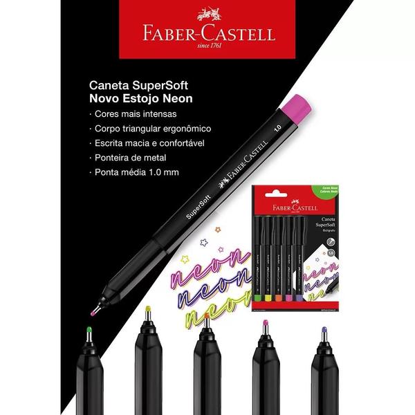 Imagem de Caneta Hidrográfica SuperSoft Neon 1.0 - 5 Cores - Faber-Castell